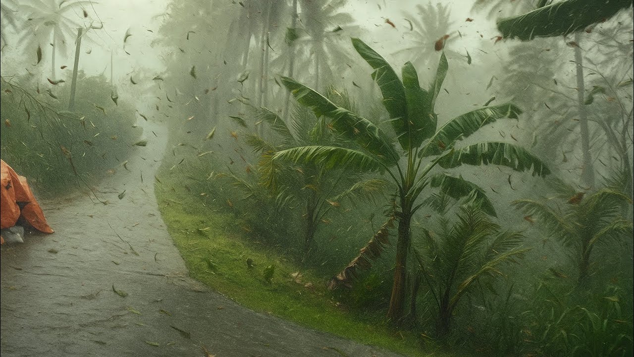 Прогулка под ливнем в деревне | Сильный ливень и гроза с молниями для сна.