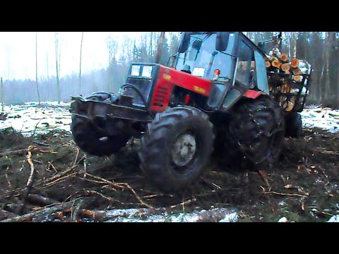 Belarus Mtz 1025 in wet forest, difficult conditions