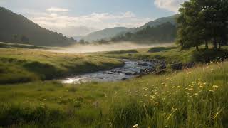 harmonic highlands serenity : peaceful piano and ambient pad with nature sounds and bird sounds