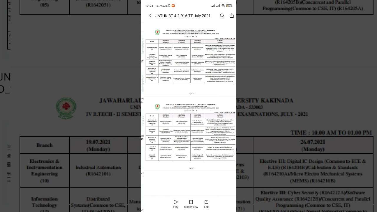 Jntuk B.tech B Pharmacy July 2021/4-2 Exam Time Table Release