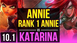 ANNIE vs KATARINA (MID) | Rank 1 Annie, KDA 11/1/9, 900+ games, Legendary | NA Master | v10.1