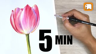 5 minute PINK TULIP  watercolour tutorial / Watercolor painting for beginner  Step by step screenshot 5