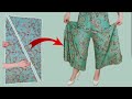 Very easy how to cutting and trousers stitching  palazzo skirt pants tutorial with cutout detail
