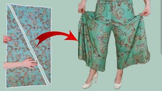 Very Easy how to Cutting and Trousers Stitching | Palazzo Skirt Pants Tutorial with Cutout Detail