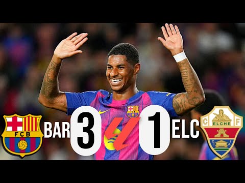ملخص مباراة برشلونة ضد إلتشي اليوم ٣ ١ ملخص مباراة برشلونة هدف ماركوس راشفورد 