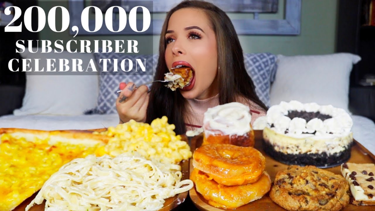 Моя любимая еда, мукбанг! (Феттучини Альфредо, чизкейк «Орео», пончик с сыром на гриле...)