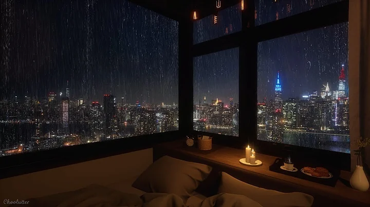 Cozy Bedroom With A Night View Of New York In Heavy Rain | Rain Sounds, Rain On Window - DayDayNews