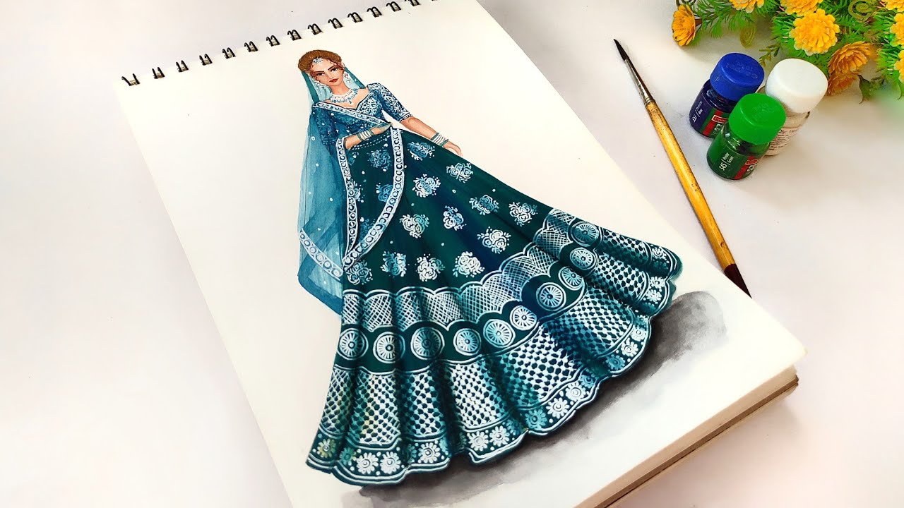 Bridal Lehenga | Drawing Of Bridal For Decoration And Also It Is Made By  Manually As Well There Is Showing That Half Image When I Draw | Freeup