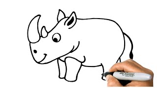 How To Draw Rhino Rhinoceros Easy Step By Step Animals Drawing Tutorials