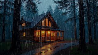 Cozy Cabin Rain Ambience at Midnight🌧️🌲Relaxing Thunderstorm & Forest Sounds for Sleep,Study & Relax