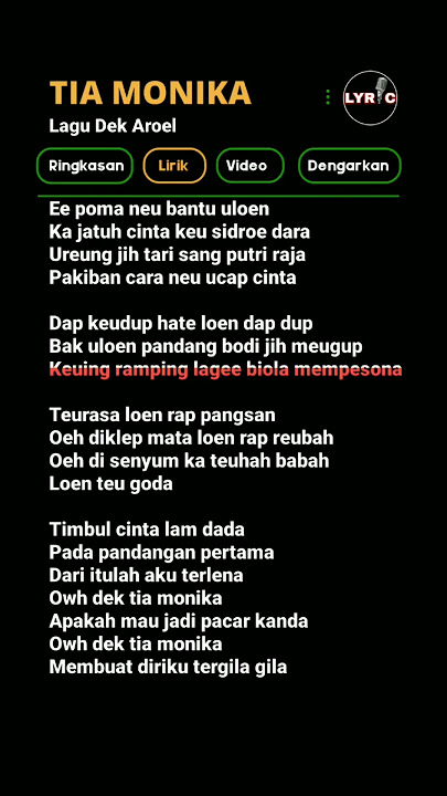 Lirik lagu Tia MONIKA #fypyoutube #music