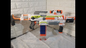 NERF N-Strike Modulus ECS-10 Blaster Gun- With Scope - Attachments- 18 Darts
