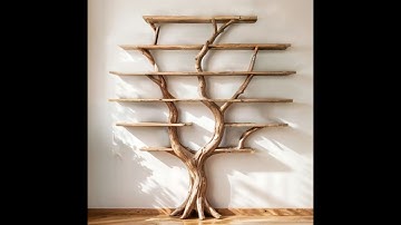 DIY Tree bookshelf floating solid wood on wall