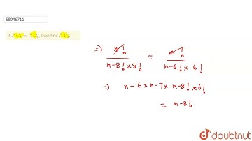If .^(n)C_(8)=.^(n)C_(6), then find .^(n)C_(2). | 12 | PERMUTATION AND COMBINATION  | MATHS | CE...