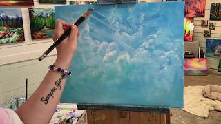 HOW TO PAINT CLOUDS & SUN RAYS!! TIPS & TRICKS FOR PAINTING SKIES IN ACRYLIC