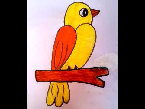 رسم عصفور واقف على الجذع