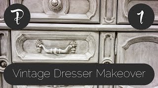 Repainting a vintage Italian style chunky dresser using Annie Sloan CHALK PAINT including French Linen, Pure White, and clear 