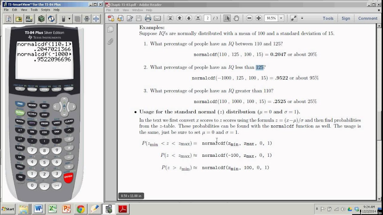 Normal Distribution With The Ti 83