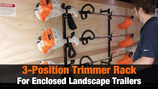 3-Position Snap-In Trimmer Rack for Enclosed Landscape Trailers (Part # LT12)
Buyers Products Trimmer Rack mounts to any enclosed trailer and holds up to three trimmers, keeping your trailer organized and clutter-free. Rack mounts to the inside walls of trailers, sheds, and garages, ensuring your trailer bed stays clear and your trimmers are easy to reach.
The design holds trimmers away from the wall so there is no rubbing or banging while on the road. Trimmers easily snap on and off the rack.
The rack is constructed from sturdy steel and finished with a rust-inhibiting black powder coat. Mounting hardware is included.
Learn more at https://www.buyersproducts.com/product/trimmer-rack-801?bpcsource=YT 3-Position Snap-In Trimmer Rack for Enclosed Landscape Trailers (Part # LT12)