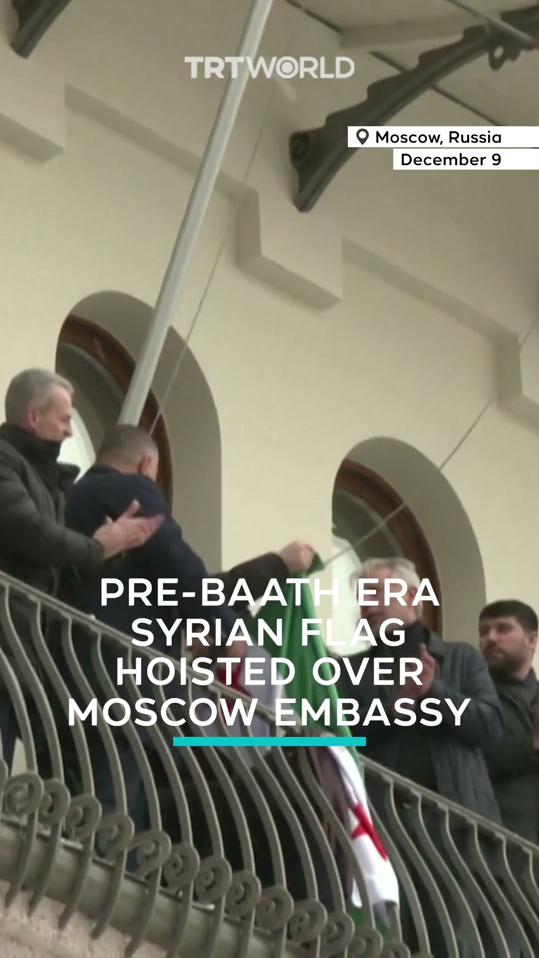 Pre-Baath era Syrian flag hoisted over Syria's embassy in Moscow