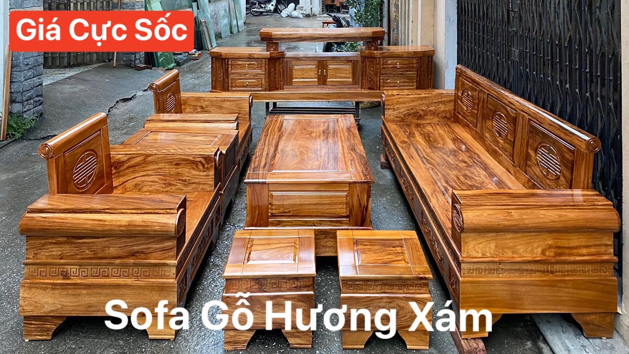 Báo Giá bộ Bàn ghế sofa Pháo gỗ Hương xám và kệ tivi kiểu vát cực ...