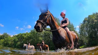 Купание с лошадьми КоноVlog 🐬 | Плаваем верхом и прыгаем в воду!
