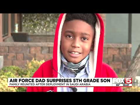 FOX5 Las Vegas   Air Force Dad Surprises 5th Grade Son   GV Christian School