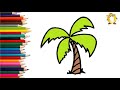 How to draw a palm tree. Coloring page/Drawing and painting for kids. Learn colors.