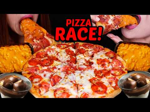 ASMR RACE! CHEESY Butter Chicken Pepperoni PIZZA *Loser has to eat slime! 먹방