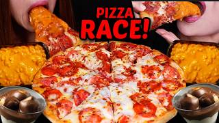 Download lagu ASMR RACE! CHEESY Butter Chicken Pepperoni PIZZA *Loser has to eat slime! λ¨Ήλ°©