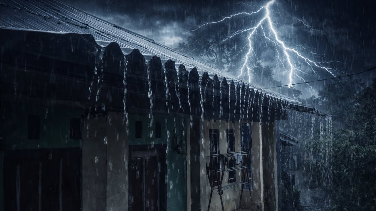 Heavy Rain on the Roof to Relieve Insomnia – Thunderstorm Ambience for Sleep, Study, and Relaxation