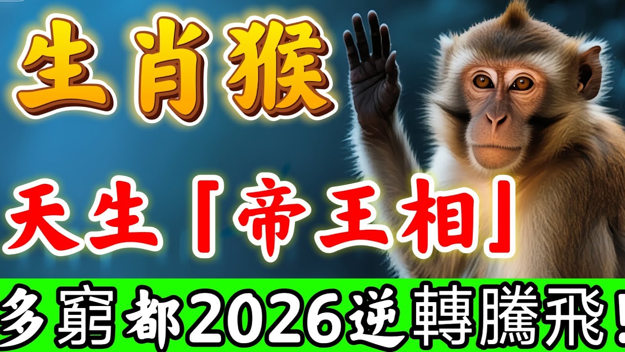 生肖猴必看！妳天生就是「皇帝命」！無論現在多“窮”，明年2026年將「一步登天」，先看先接福！#風水 #因果 #財運 #運勢 #正能量#命理#生肖