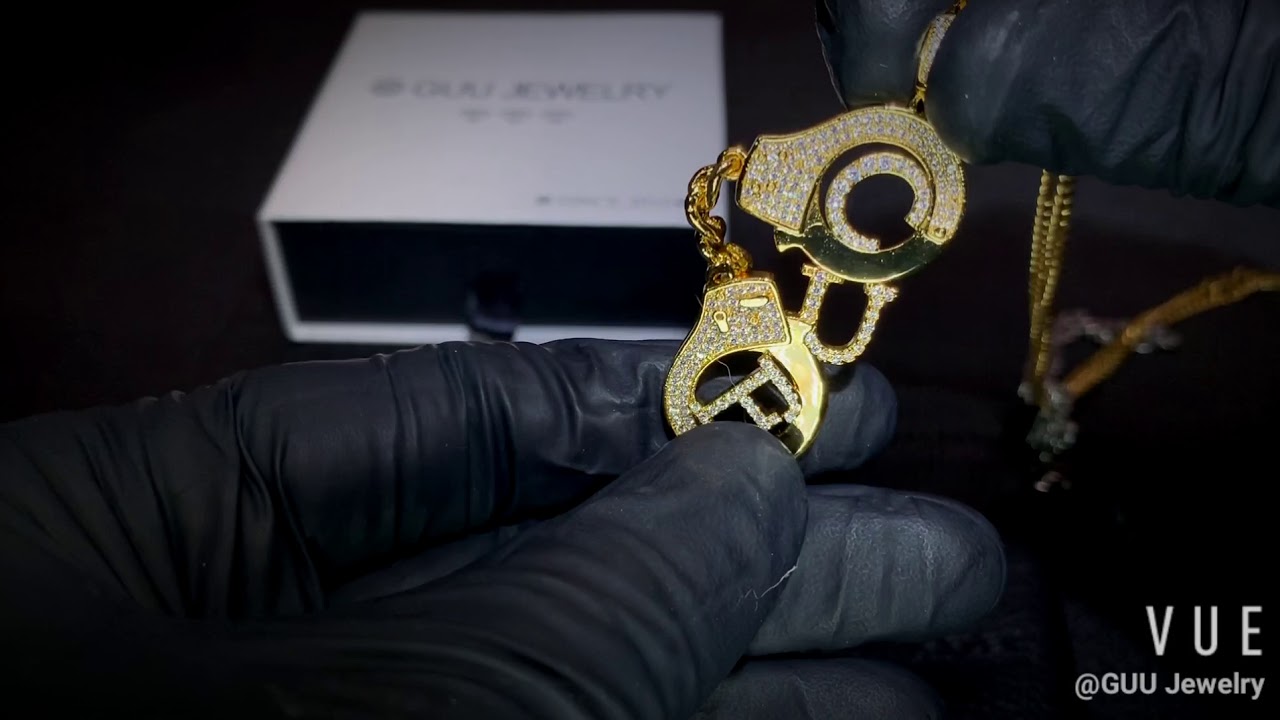 18K Gold Finish BlingBling Handcuffs Necklace Guu Jewelry Hip Hop