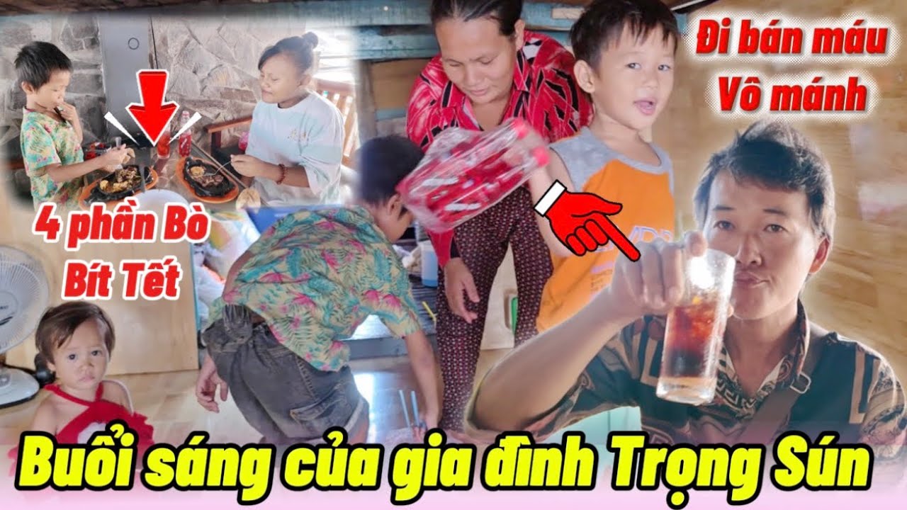 Bán máu chơi Lớn Buổi ăn sáng của gia đình Trọng Sún 4 phần Bò Bít Tết 