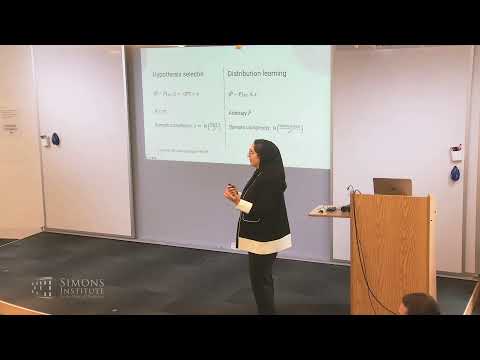 Hypothesis selection with computational constraints
Maryam Aliakbarpour (Rice University)
https://simons.berkeley.edu/talks/maryam-aliakbarpour-rice-university-2024-06-21
Extroverted Sublinear Algorithms
Hypothesis selection is a fundamental problem in learning theory and statistics. Given a dataset and a finite set of candidate distributions, the goal is to select a distribution that matches the data as well as possible. More specifically, suppose we have sample access to an unknown distribution $P$ over a domain $mathcal{X}$. We assume that $P$ is well-approximated by one of $n$ distributions in a class (called hypotheses), denoted $mathcal{H} coloneqq {H_1, H_2, ldots, H_n}$. The goal is to design an algorithm that outputs a distribution $hat{H} in mathcal{H}$ whose total variation distance from $P$ is nearly minimal. In this work, we study the hypothesis selection problem under memory and time constraints. In particular, we discuss how to achieve a nearly optimal tradeoff between memory usage and sample complexity. Additionally, we explore methods to obtain optimal accuracy via algorithms with nearly optimal time complexity. Hypothesis selection with computational constraints