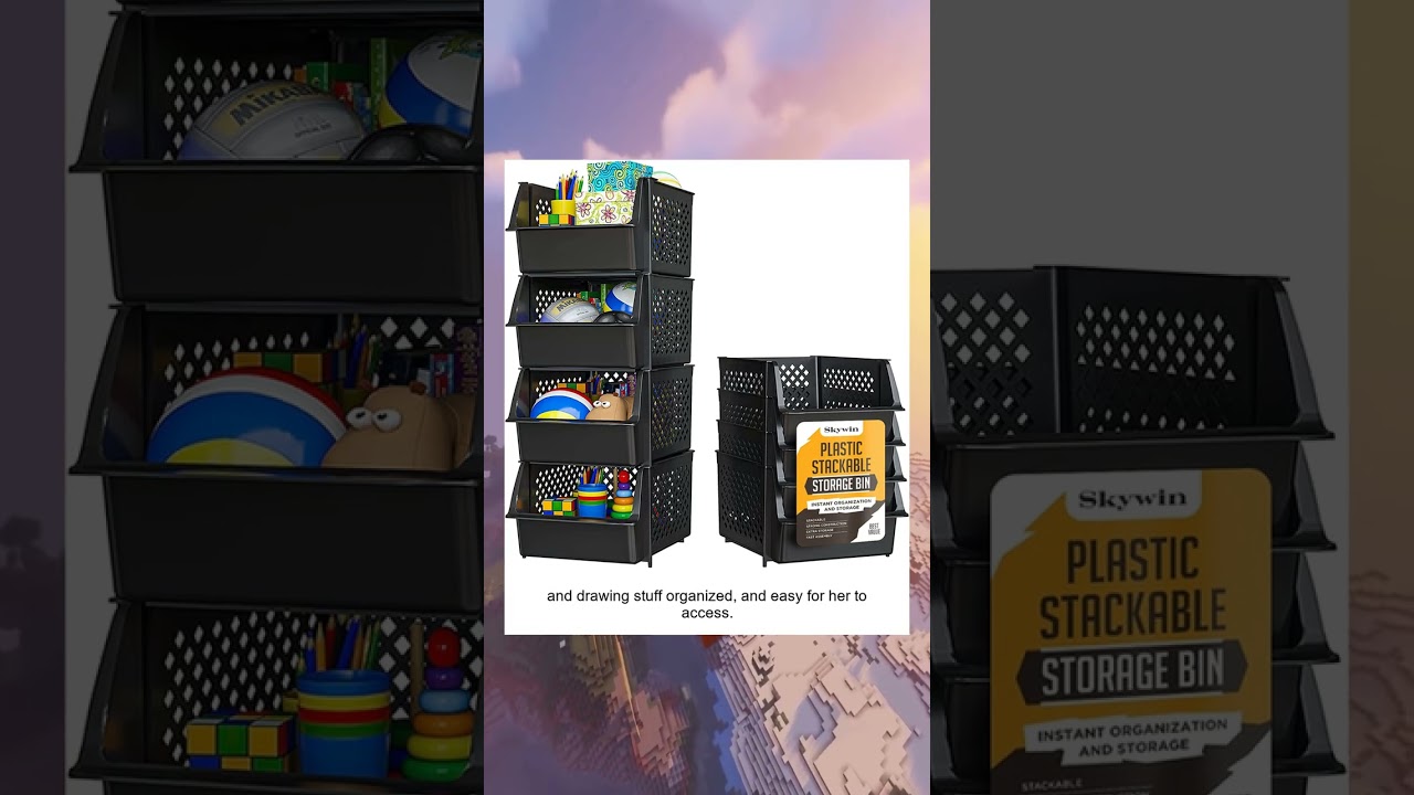 Skywin Plastic Stackable Storage Bins for Pantry   4 Pack Black Stackable Bins For Organizing Food,