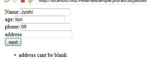 hibernates with struts from scratch including validations. simple errors and mistakes corrected.