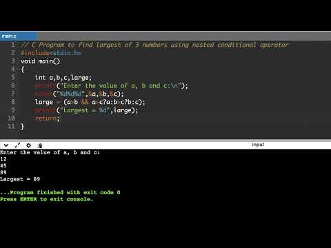 C Program to find largest of 3 numbers using Conditional Operator | C #Program Learn Logic | Lec 14