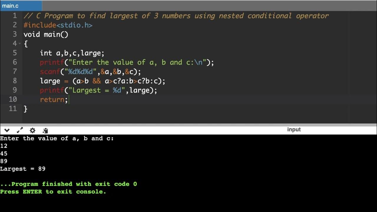 C Program to find largest of 3 numbers using Conditional Operator | C # ... image.