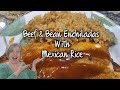 Delicious beef  bean enchiladas with mexican rice