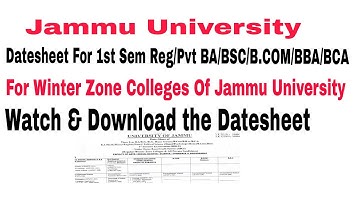 Jammu University Datesheet For UG 1st Sem Reg/Pvt CBCS/Non-CBCS Candidates Of BA/BSCOf Winter Zone21