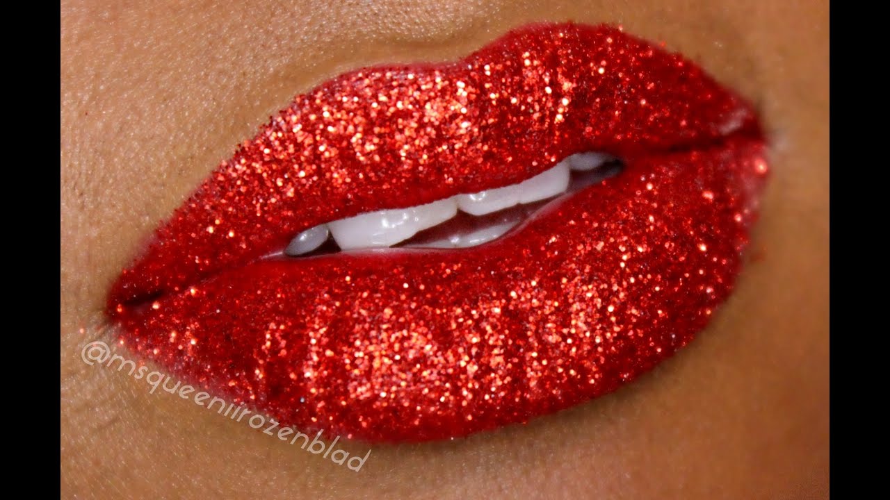 Red Glitter lip tutorial - Mac Ruby Woo -REQUESTED - Queenii