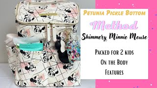 Petunia Pickle Bottom Method Backpack Shimmery Minnie Mouse/Packed for 2/On the Body/On the Stroller