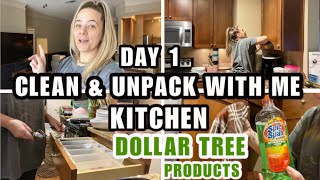 CLEAN & UNPACK WITH ME USING DOLLAR TREE PRODUCTS|DAY 1