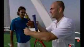 Roger Federer and Andre Agassi at the Burj Al Arab in Dubai