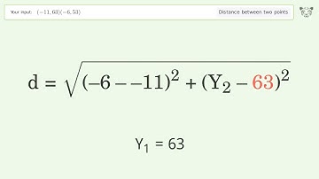 Find the distance between two points p1 (-11,63) and p2 (-6,53): Step-by-Step Video Solution