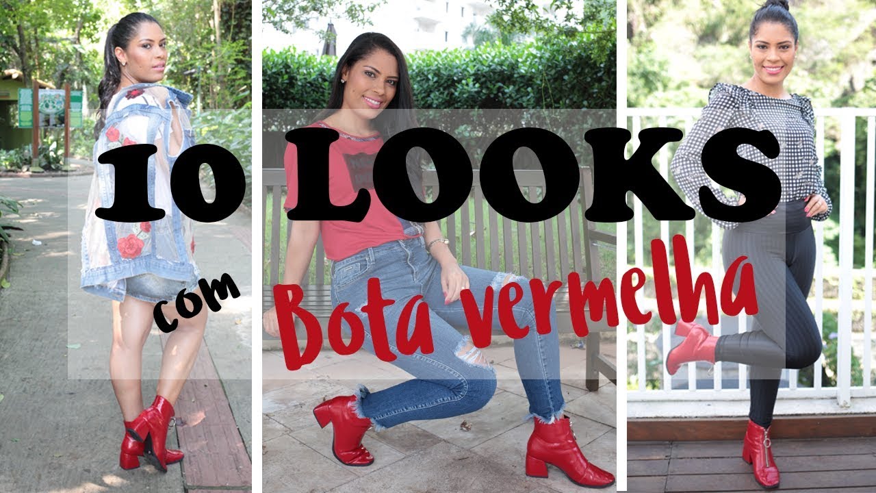 looks com bota vermelha cano curto