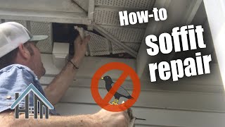 how to soffit repair, repair vinyl soffit easy! How to Home Repair