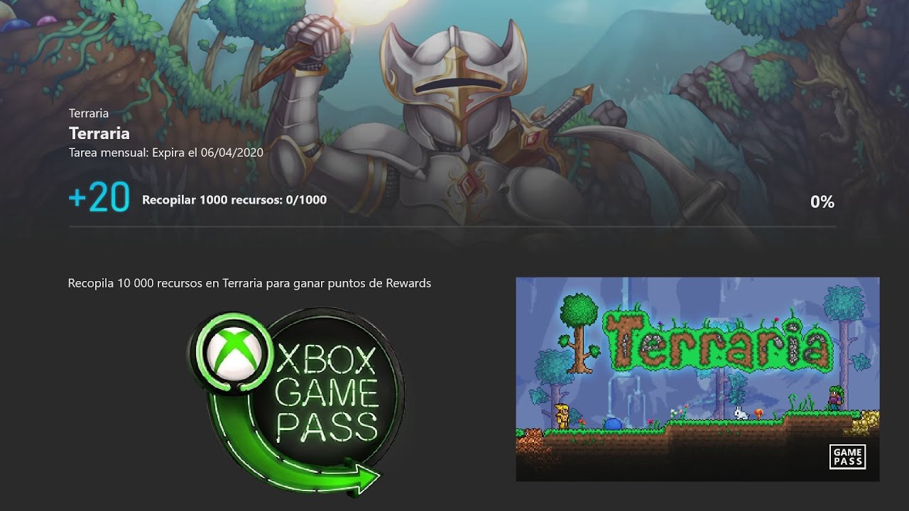 Tarea Game Pass (Mensual) Recopilar 1000 recursos Terraria YouTube