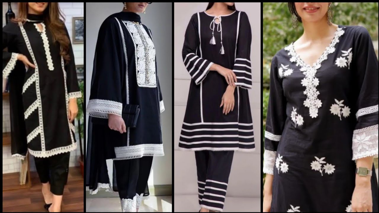 Indian Dress for Women Black & White Thread Work Straight Kurta With  Trousers and Dupatta Kurti With Palazzos Summer Wear Salwar Kamee - Etsy